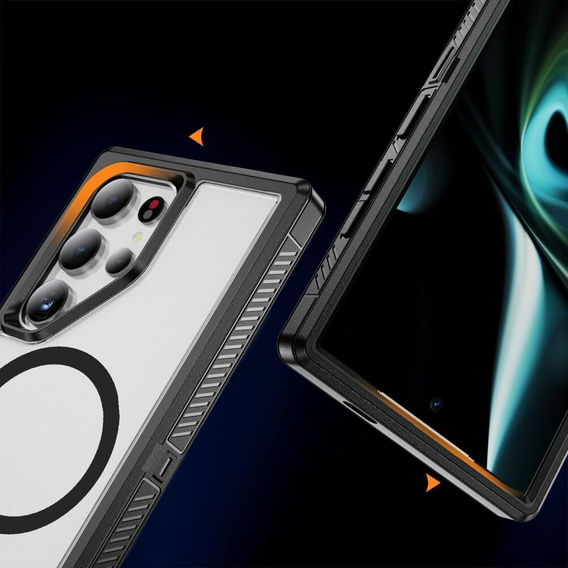 Tok kerettel Samsung Galaxy S22 Ultra készülékhez, MagSafe-hoz, átlátszó / fekete