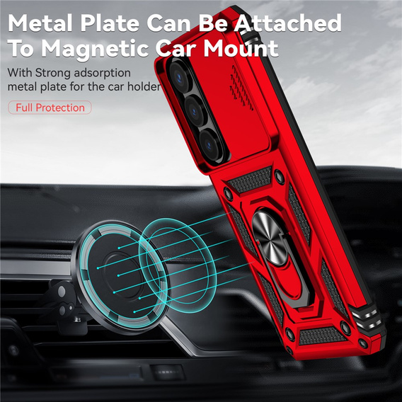 Páncélozott tok állvánnyal és objektívvédővel Samsung Galaxy S26-hoz, piros
