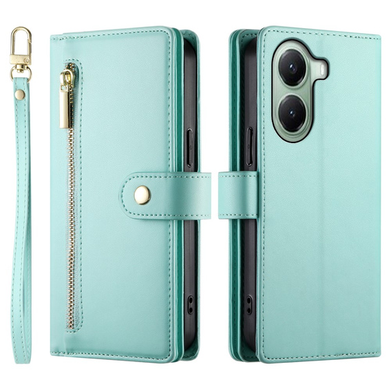 Pattintható tok a Xiaomi Poco X7 Pro 5G, Wallet Zipper Pocket, zöld