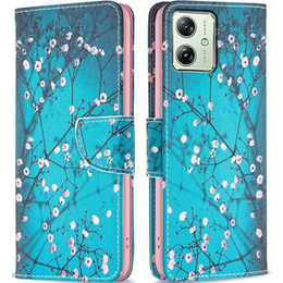 Pattintható tok a Motorola Moto G54 5G, Wallet, sakura, kék