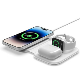 Összecsukható 3in1 induktív vezeték nélküli töltő MagSafe-hoz iPhone / Apple Watch / Airpods, fehér