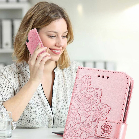 Pattintható tok a Samsung Galaxy A14 4G/5G, Mandala Flower, rózsaszín rose gold
