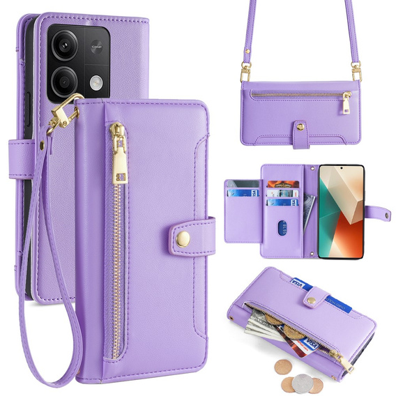 Pattintható tok a Xiaomi Redmi Note 13 5G, Wallet Zipper Pocket, lila