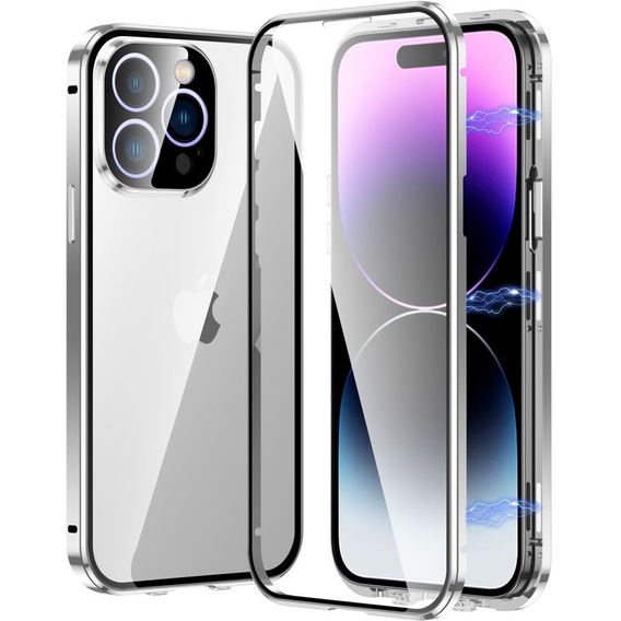 Tok iPhone 15 Pro Max, Magnetic Dual Glass, ezüst