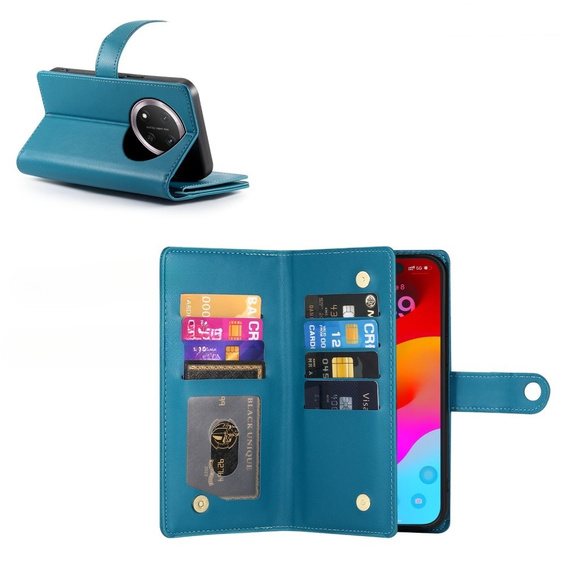 Pattintható tok a Honor Magic 7 Lite, Wallet Zipper Pocket, kék