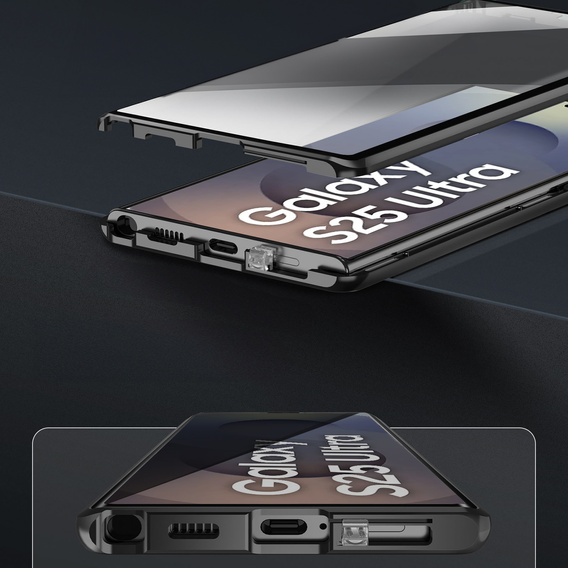 Magnetic Dual Glass MagSafe tok Samsung Galaxy S25 Ultra, fekete