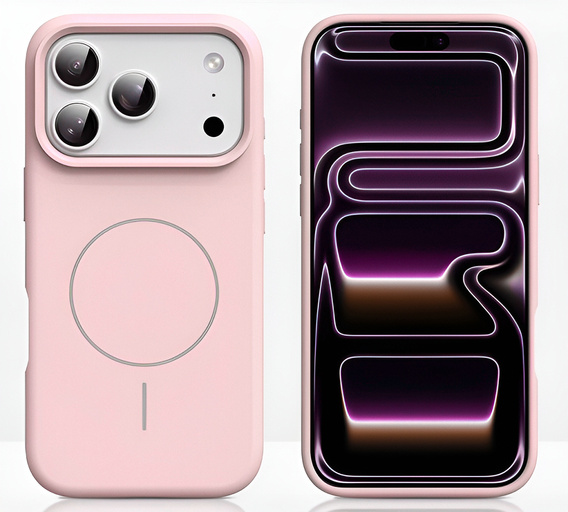 Szilikon tok iPhone 17 Pro Max készülékhez, MagSafe, ütésálló, rózsaszínű