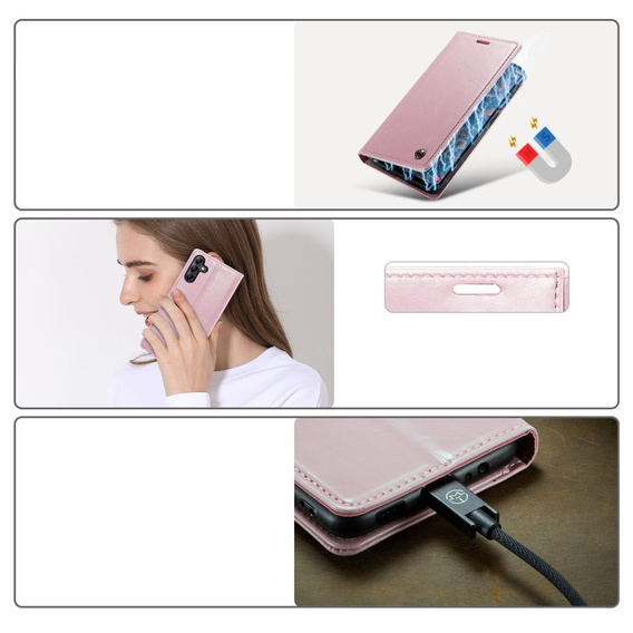 CASEME flip tok Samsung Galaxy A14 5G, Waxy Textured, rózsaszín