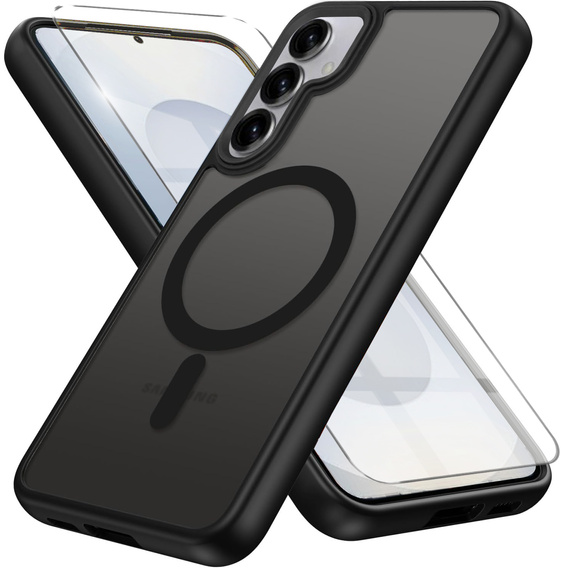 Tok Samsung Galaxy S25 / S24-hoz, MagSafe, ERBORD Matt Case, fekete + képernyőüveg