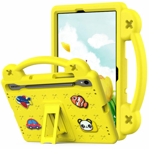 Gyermek tok Samsung Galaxy Tab S10 Lite / S10 FE / S9 FE, Cute Patterns, állvánnyal, sárga