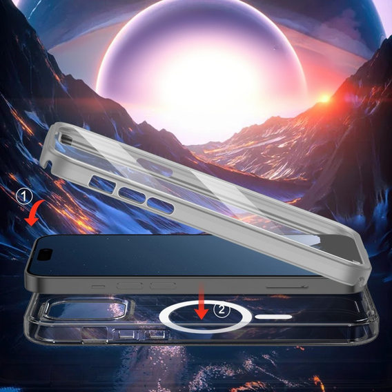 Tok iPhone 16 Pro Max, Shockproof Hybrid, fóliával, MagSafe-hoz, szürke