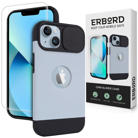 ERBORD MagSafe Cam Slider tok, kék + Képernyővédő üveg iPhone 13 / iPhone 14 készülékekhez