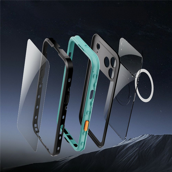 Tok iPhone 17 Pro Max készülékhez, IP68 vízálló, SHELLBOX MagSafe, kék