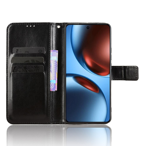 Pattintható tok a Realme GT 7 / 7T, Crazy Horse Wallet, fekete