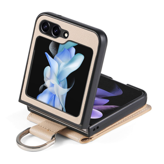 Tok Samsung Galaxy Z Flip7 FE / Z Flip6, Card Slot Ring Case, bézs színű