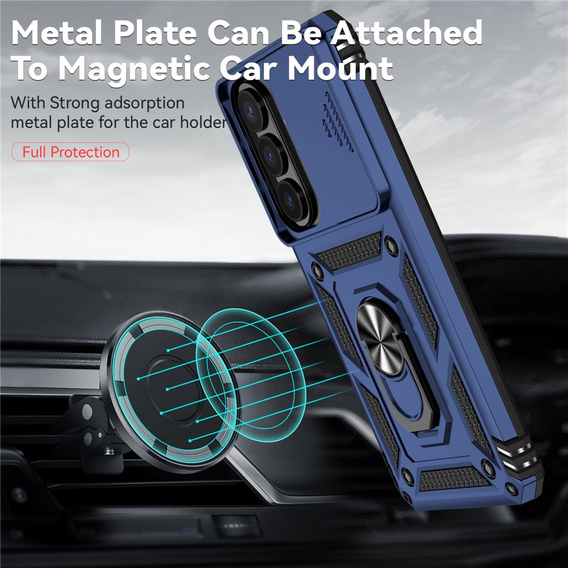 Páncélozott tok állvánnyal és lencsefedéllel Samsung Galaxy S26 Plus készülékhez, kék