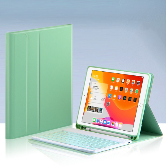 Tok + billentyűzet iPad 10.2 7/8/9 gen 2019/2020/2021, Keyboard Cover Pen Slot, zöld