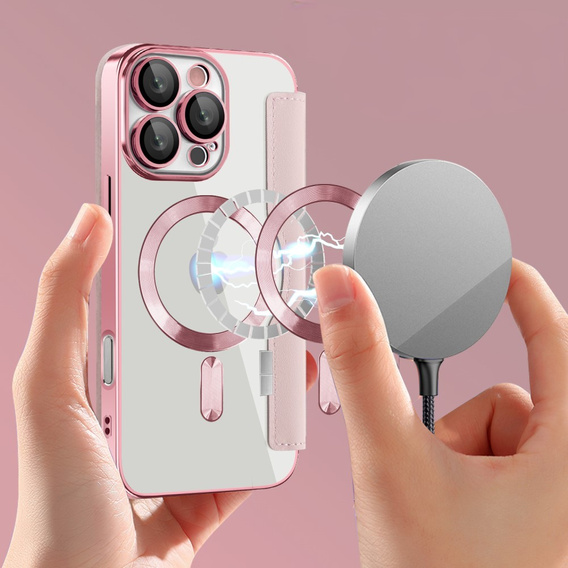 Pattintható tok a iPhone 16 Pro, RFID Wallet MagSafe CamShield, rózsaszín