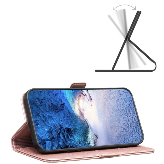 Pattintható tok a Samsung Galaxy A15, BINFEN Wallet, rózsaszín rose gold + 9H üveg 