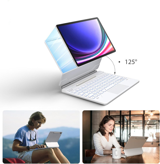 Billentyűzet tok Samsung Galaxy Tab S7+ / S7 FE / S9+ / S8+ / S9 FE+ / S10+, Dexnor Magnetic Keyboard Touchpad, fehér