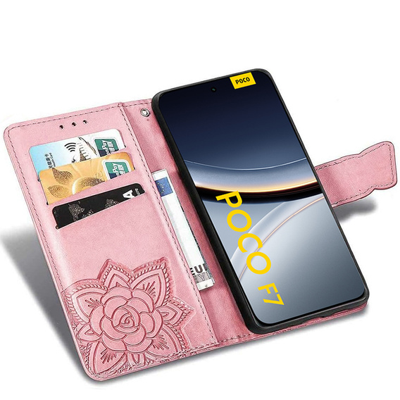 Pattintható tok a Xiaomi Poco F7, Butterfly, rózsaszín rose gold