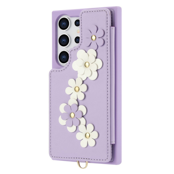 Tok Samsung Galaxy S25 Ultra, Leather Flower Card Slot, lila