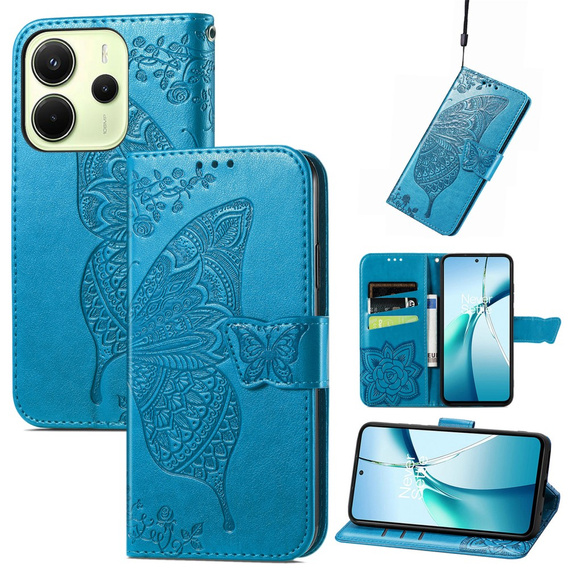 Pattintható tok a Xiaomi Redmi Note 14 4G, Butterfly, kék