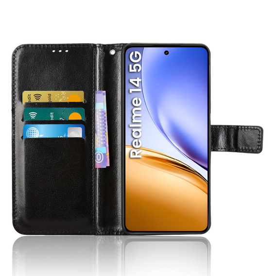 Pattintható tok a Realme 14 5G / Realme 14T 5G, Crazy Horse Wallet, fekete