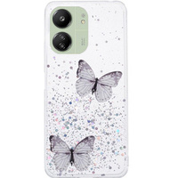 Tok Xiaomi Redmi 13C / Poco C65, Glitter Butterfly, fehér