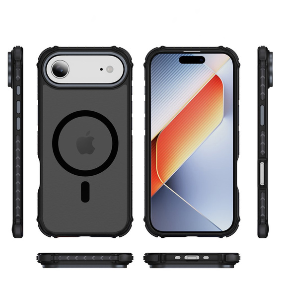 Matt tok iPhone Air készülékhez, páncélozott, MagSafe-hoz, füstölt, fekete oldalakkal