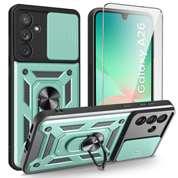 Páncélozott tok Samsung Galaxy A26, CamShield Slide, zöld + edzett üveg 9H