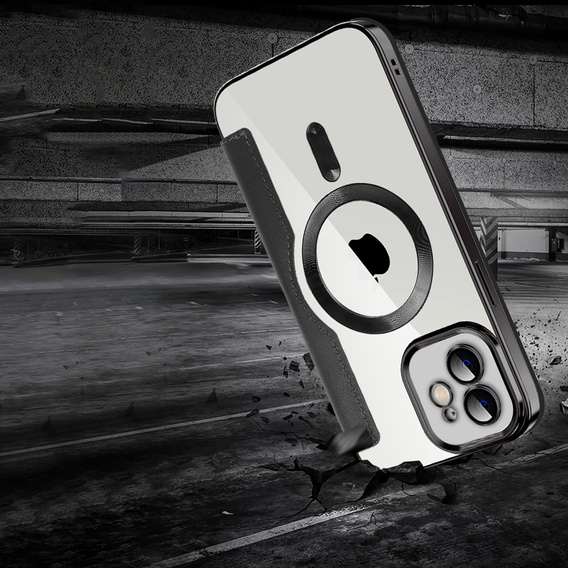 Pattintható tok a iPhone 12, RFID Wallet MagSafe CamShield, fekete