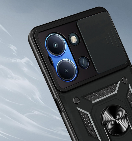 Páncélozott tok Xiaomi Redmi 15C 4G/LTE, kameravédelemmel, állvánnyal, fekete