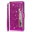 Pattintható tok a Samsung Galaxy A56 5G, Wallet Zipper Pocket Glittery, lila