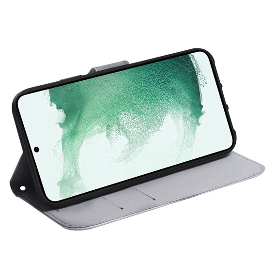 Pattintható tok a Samsung Galaxy A14 4G/5G, Wallet, Sakura, kék