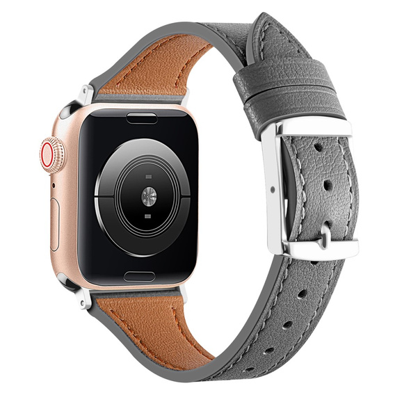 Pasek Skórzany do Apple Watch 1/2/3/4/5/6/7/8/SE/Ultra 42/44/45/49mm, Szary