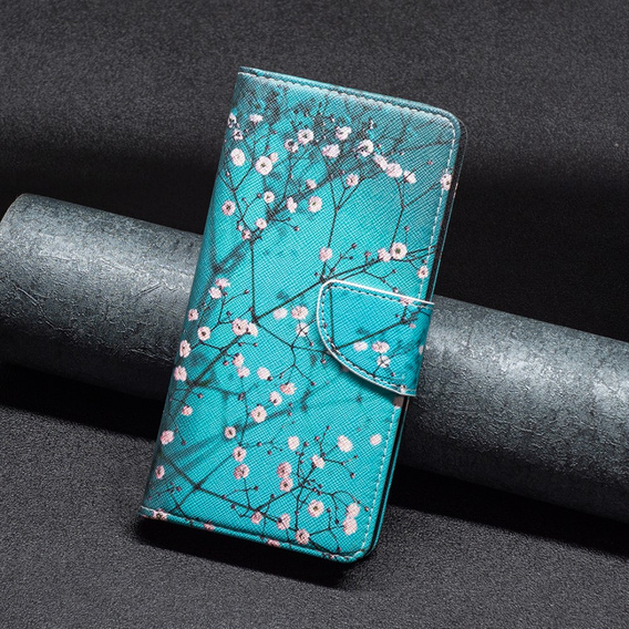 Pattintható tok a Motorola Moto G53 5G / G23 / G13, Wallet, Sakura, kék