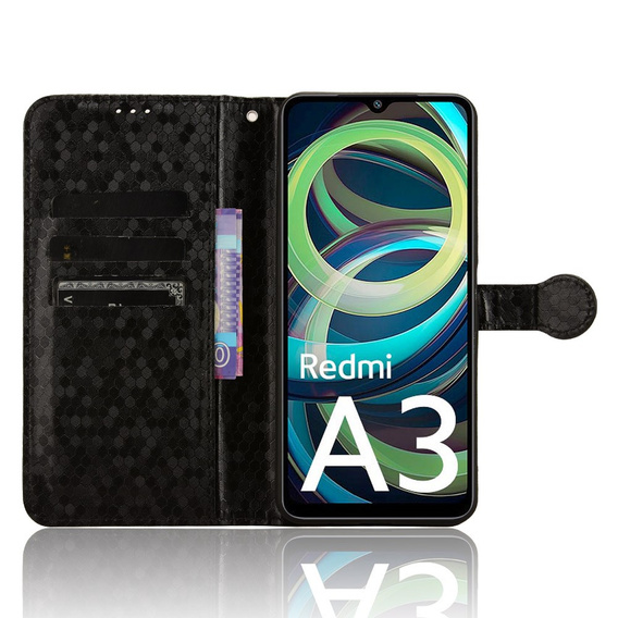 Flap tok Xiaomi Redmi A3, Wallet Rhombus, fekete