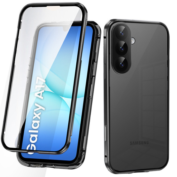 Tok Samsung Galaxy A17 5G, mágneses dupla üveg, átlátszó, fekete oldallal