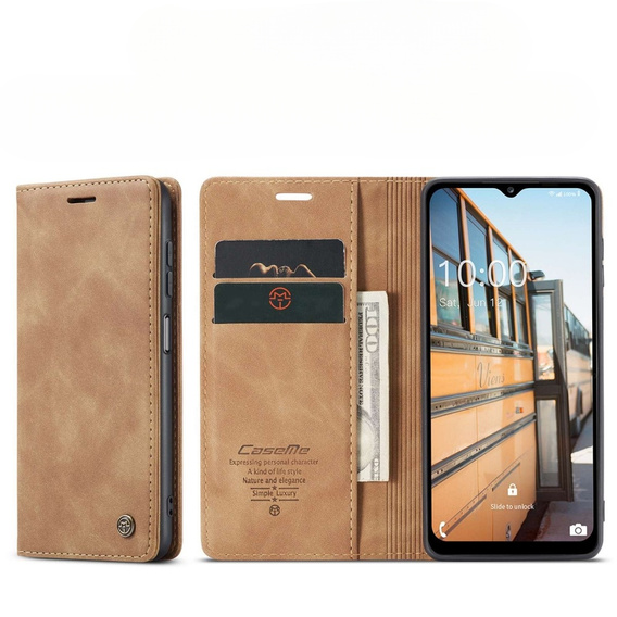 CASEME tok Samsung Galaxy M33 5G, Leather Wallet Case, barna