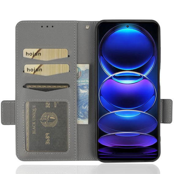 Pattintható tok a Xiaomi Redmi Note 12 5G / POCO X5 5G, Wallet Litchi Magnet, szürke