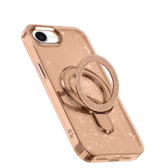 Az iPhone 16e tok, Glittery Magnetic Kickstand, rózsaszín rose gold