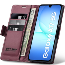 Tok Samsung Galaxy A17 5G, ERBORD Glossy Litchi, pénztárca patenttal, piros