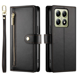 Pattintható tok a Xiaomi 14T, Wallet Zipper Pocket, fekete