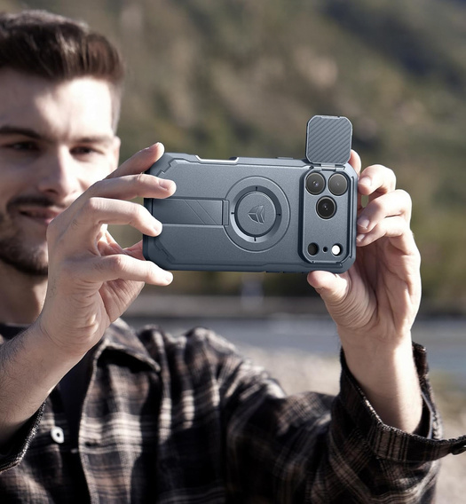 Dexnor páncélozott tok állvánnyal és fényképezőgép zárral, MagSafe iPhone 17 Pro készülékhez