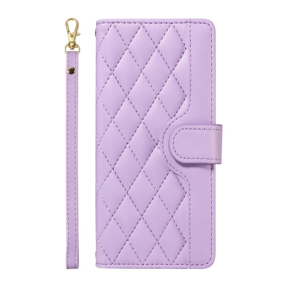 Flap tok iPhone 16E, Rhombus Crossbody Leather, lila