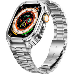 Acél karkötő tokkal Apple Watch 7/8/9 45MM, Ezüst