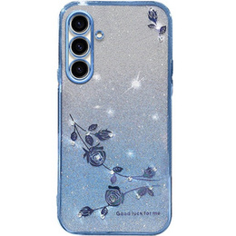tok Samsung Galaxy A54, csillogó virág, kék