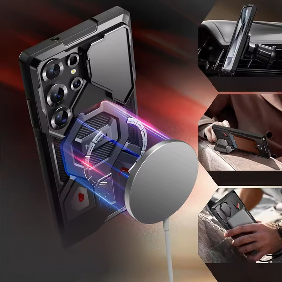 Tongate MECH MagSafe sorozatú tok Samsung Galaxy S25 Ultra készülékhez, fekete + 9H edzett üveg