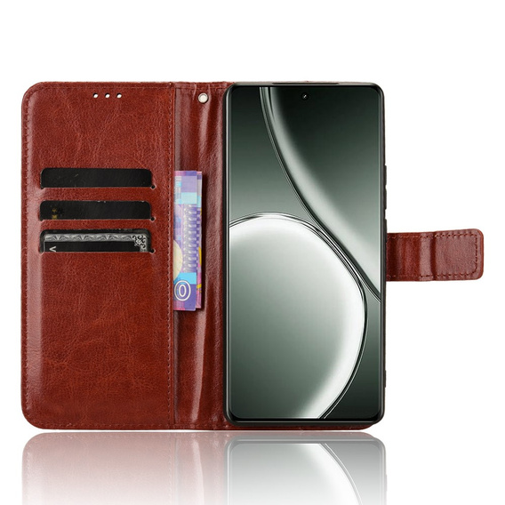 Pattintható tok a Realme GT 6 / 6T, Crazy Horse Wallet, barna